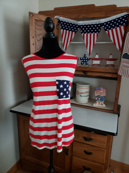 Red and White Striped American Flag Tank Top Plus