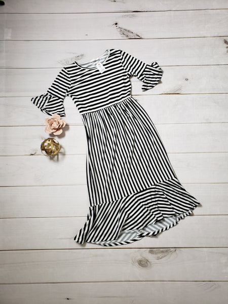 White/Black Striped Midi Dress
