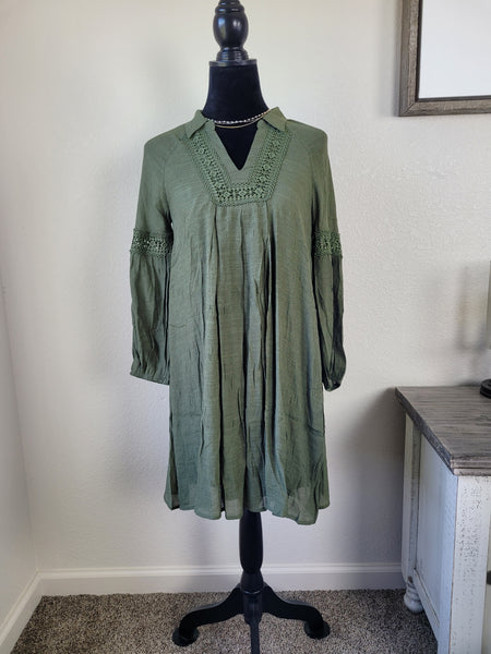 Olive Crochet Sleeve Dress DR1