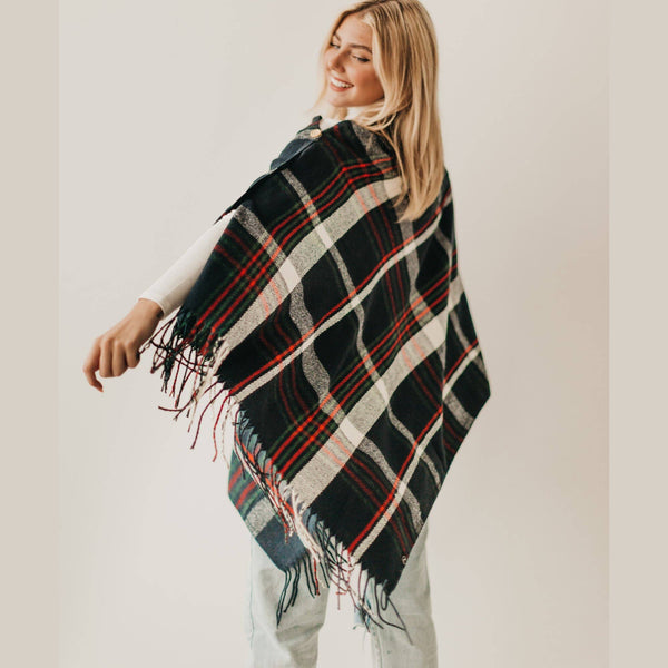 Red/Black Plaid Button Scarf